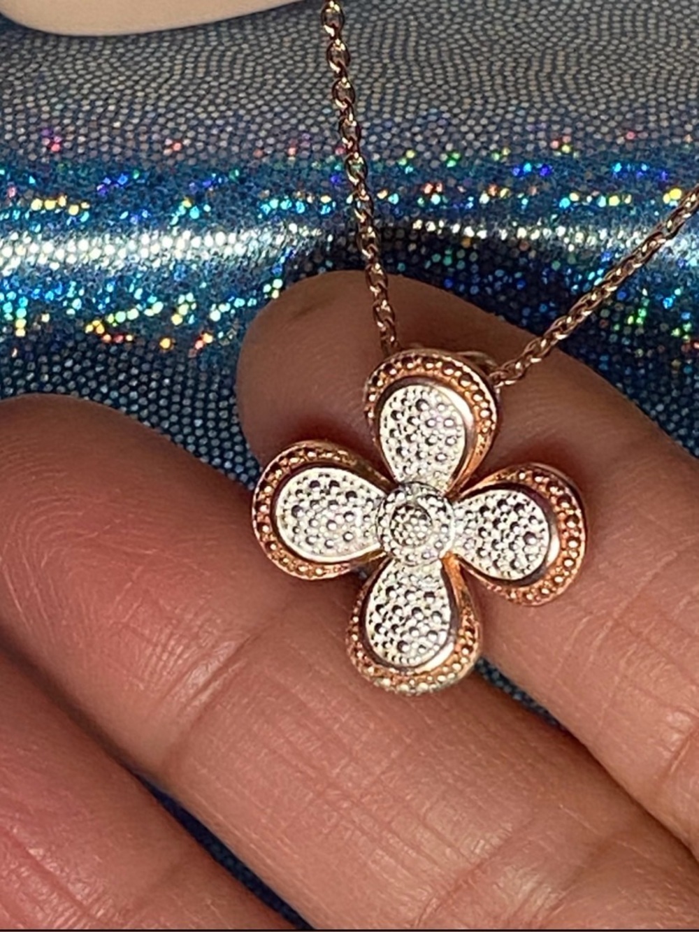 🌸EverTrue White Diamond Accent Four-Petal Flower Pendant | 18K RG Plated | 20”